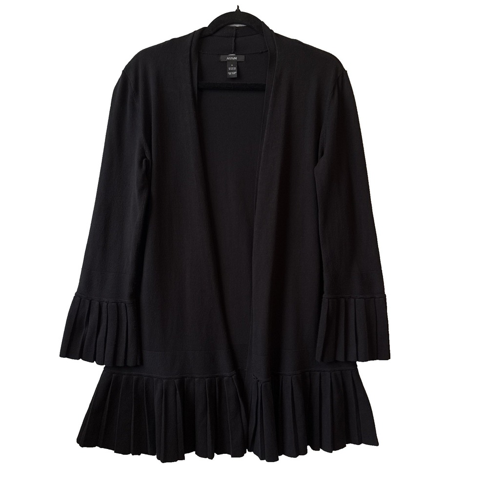 Alfani Black Pleated Ruffle Open Front Knit Cardigan S Dark Romantic Whimsigoth